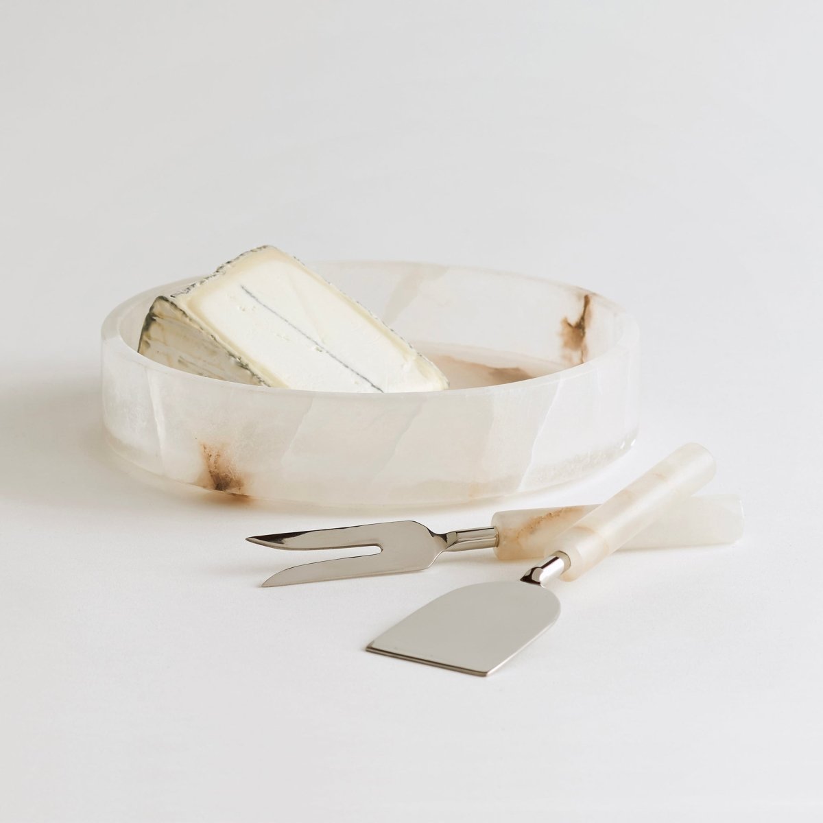 The Collective Santo Alabaster Cheese Tools - Set of 2 | Portuguese Alabaster & Stainless Steel Cheese Knife & Fork