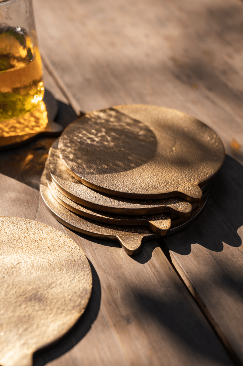 The Collective Stinson Antique Brass Coasters - Set of 6 | Hand - Cast Aluminum Table Coasters & Candle Plates