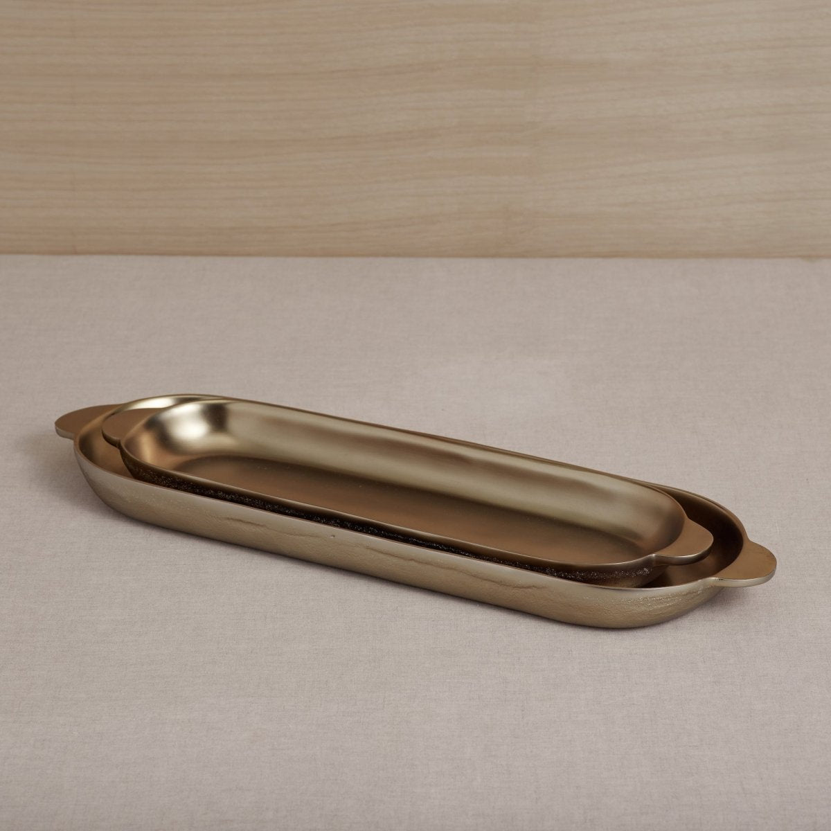 The Collective Stinson Antique Brass Long Trays - Set of 2 | Antique Nickel Cast Aluminum Serving Trays