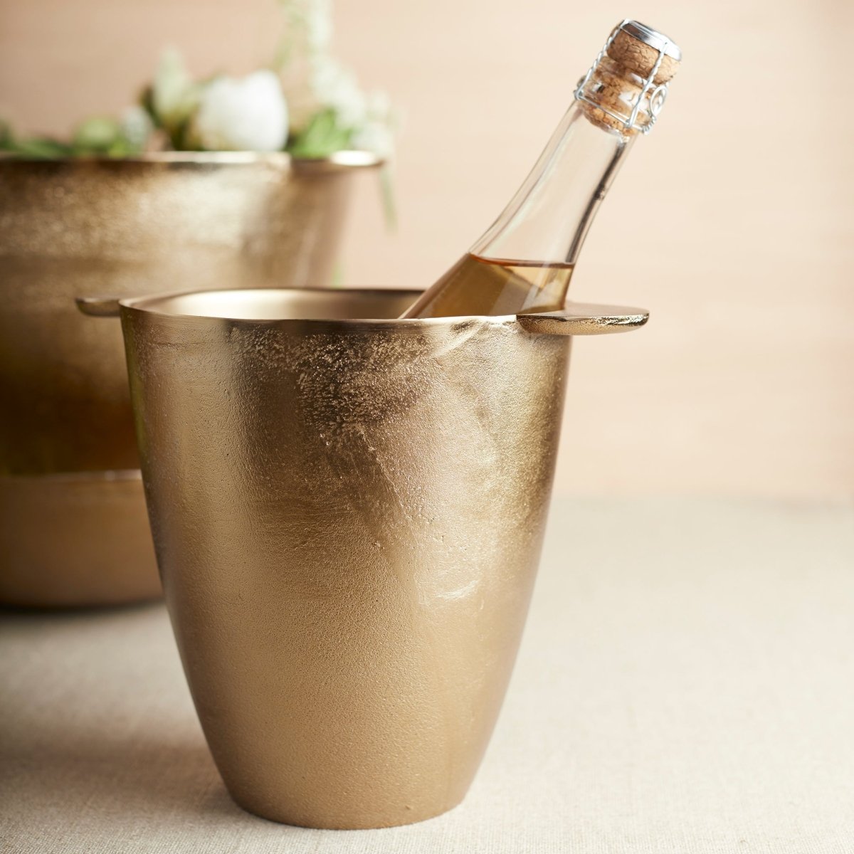 The Collective Stinson Antique Brass Wine Chiller Bucket | Cast Aluminum Bottle Chiller