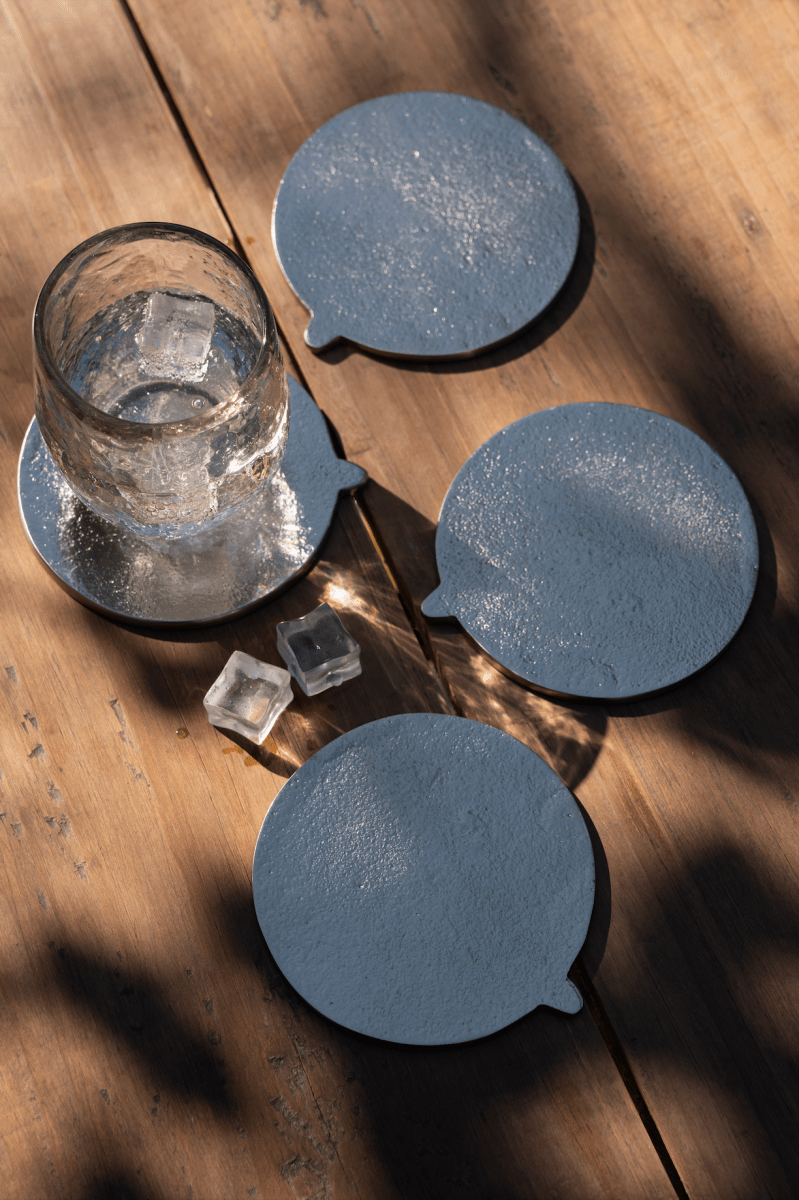 The Collective Stinson Nickel Coasters - Set of 6 | Hand - Cast Aluminum Table Coasters & Candle Plates