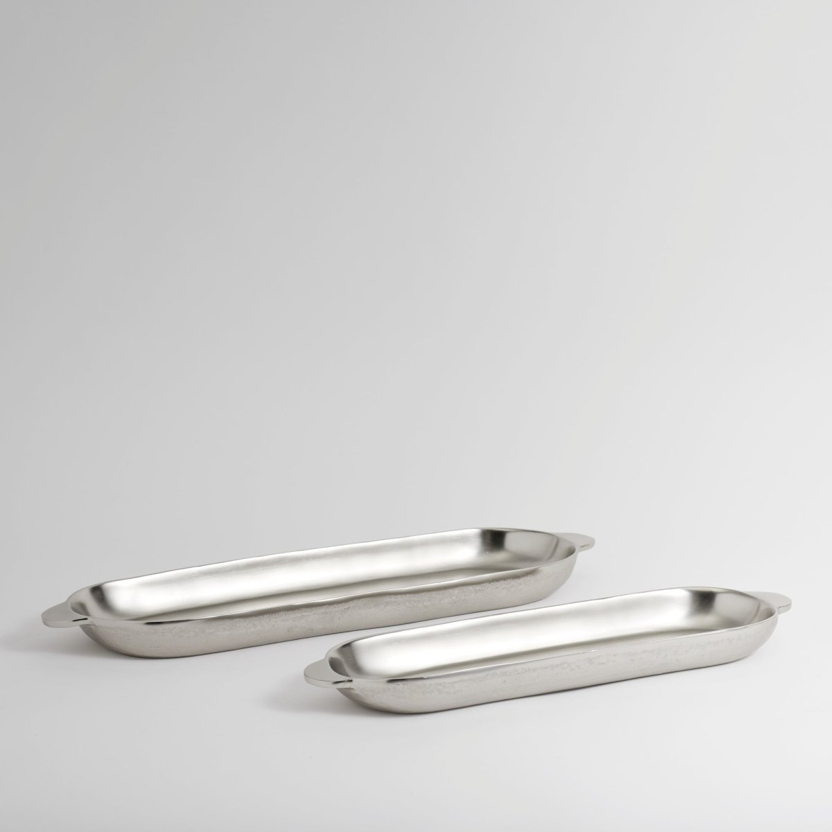 The Collective Stinson Nickel Long Trays - Set of 2 | Antique Nickel Cast Aluminum Serving Trays