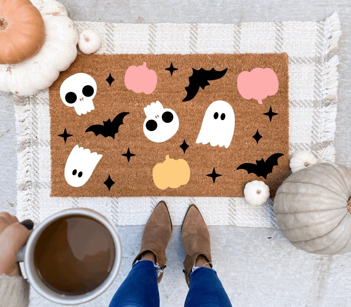 The Doormat Co. Hand - Painted Halloween Doormat - Coco Coir | Ghosts, Skulls, Bats