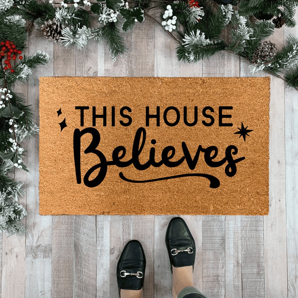 Nickel Designs Custom Doormats This House Believes Christmas Doormat