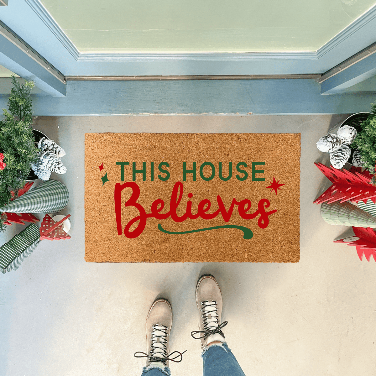 Nickel Designs Custom Doormats This House Believes Christmas Doormat