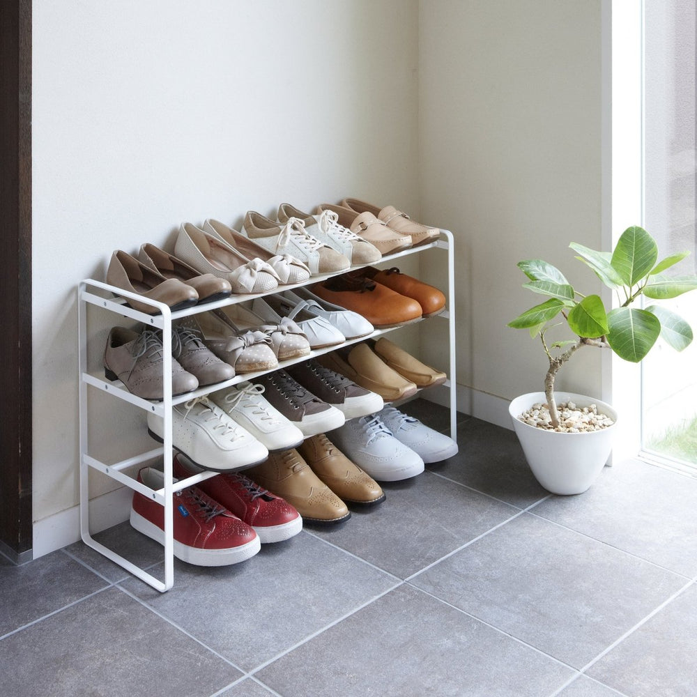 Yamazaki Home Three - Tier Expandable Steel Shoe Rack, 18" H - lily & onyx