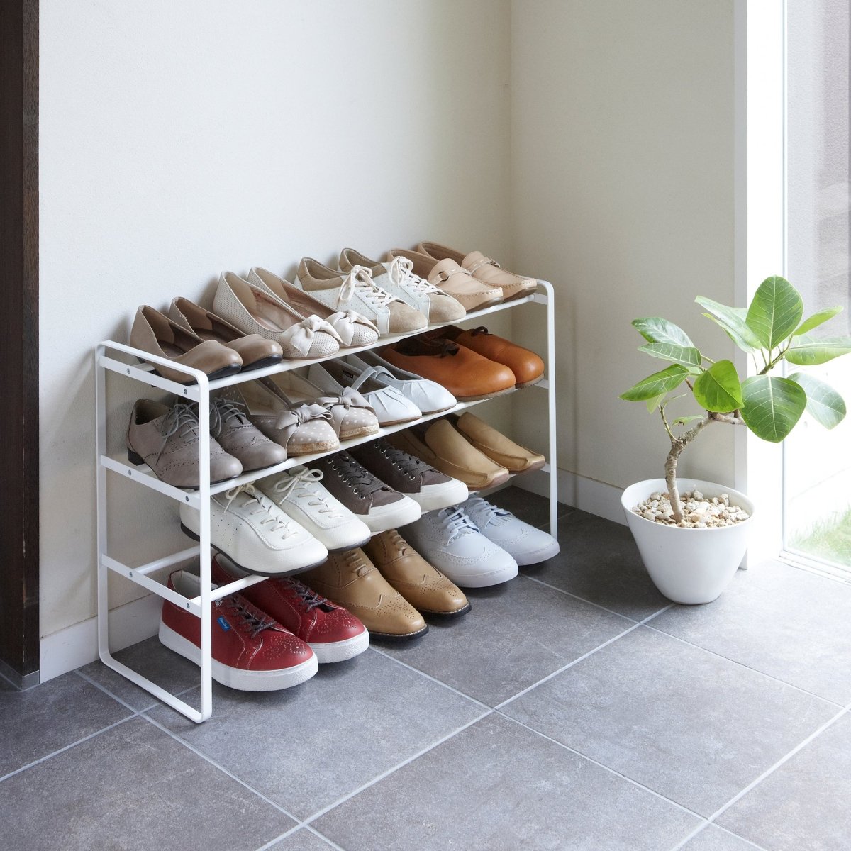 Yamazaki Home Three - Tier Expandable Steel Shoe Rack, 18" H - lily & onyx