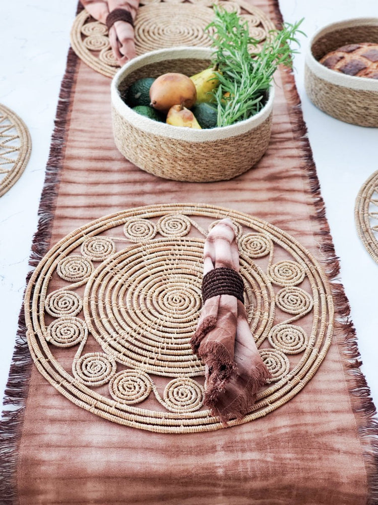 KORISSA Tie Dye Cotton Table Runner, Brown - lily & onyx