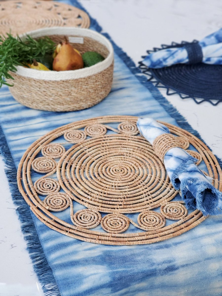 KORISSA Tie Dye Cotton Table Runner, Indigo Blue - lily & onyx