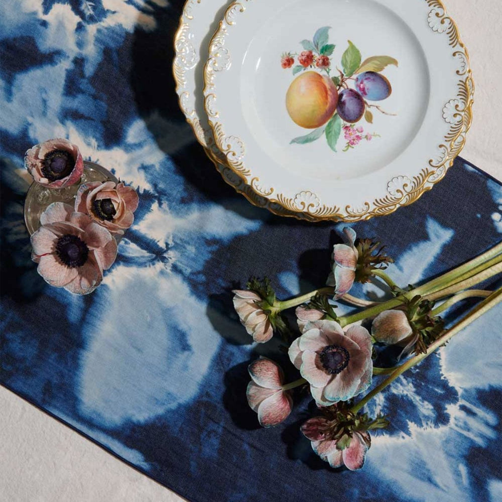 ATELIER SAUCIER Tie - Dye Denim Table Runner - lily & onyx