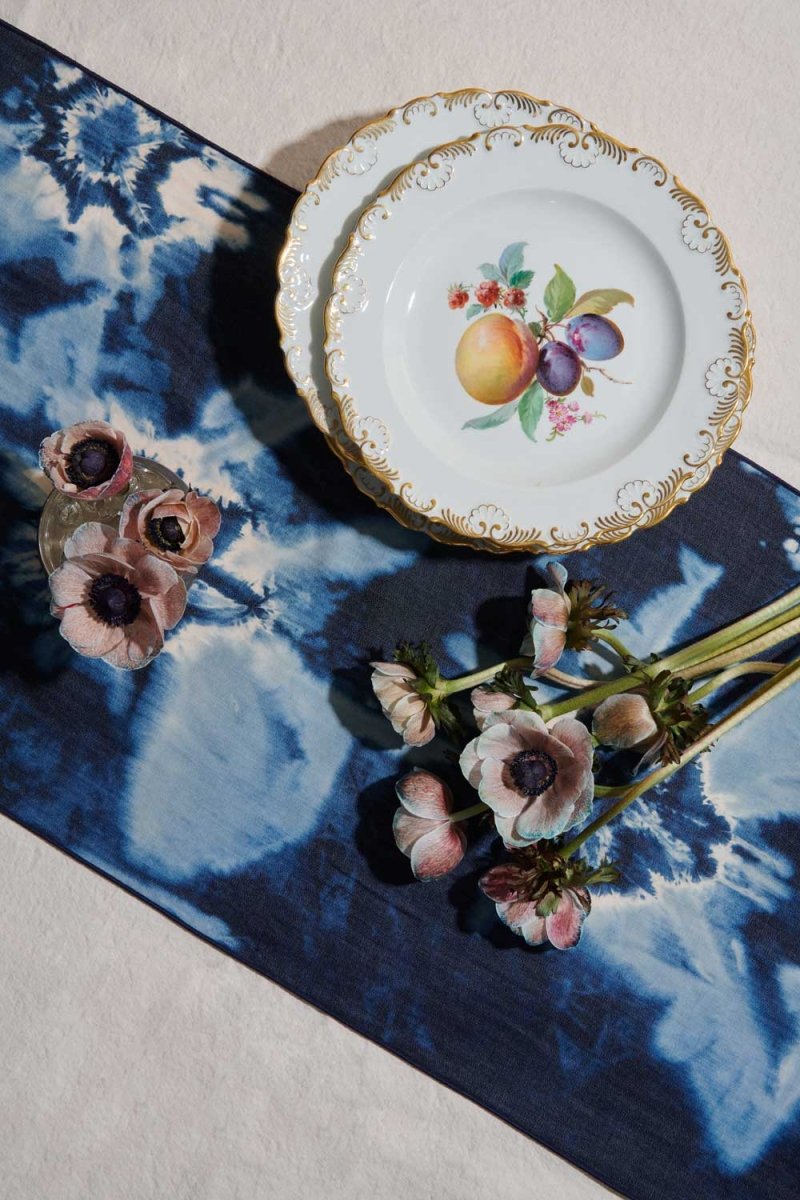 ATELIER SAUCIER Tie - Dye Denim Table Runner - lily & onyx