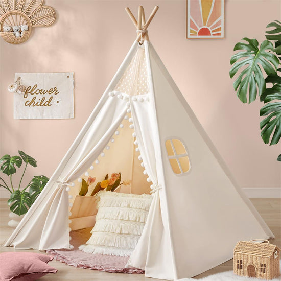 Tiny Land Tiny Land® Teepee Tent for Kids With Pompom Ball - lily & onyx