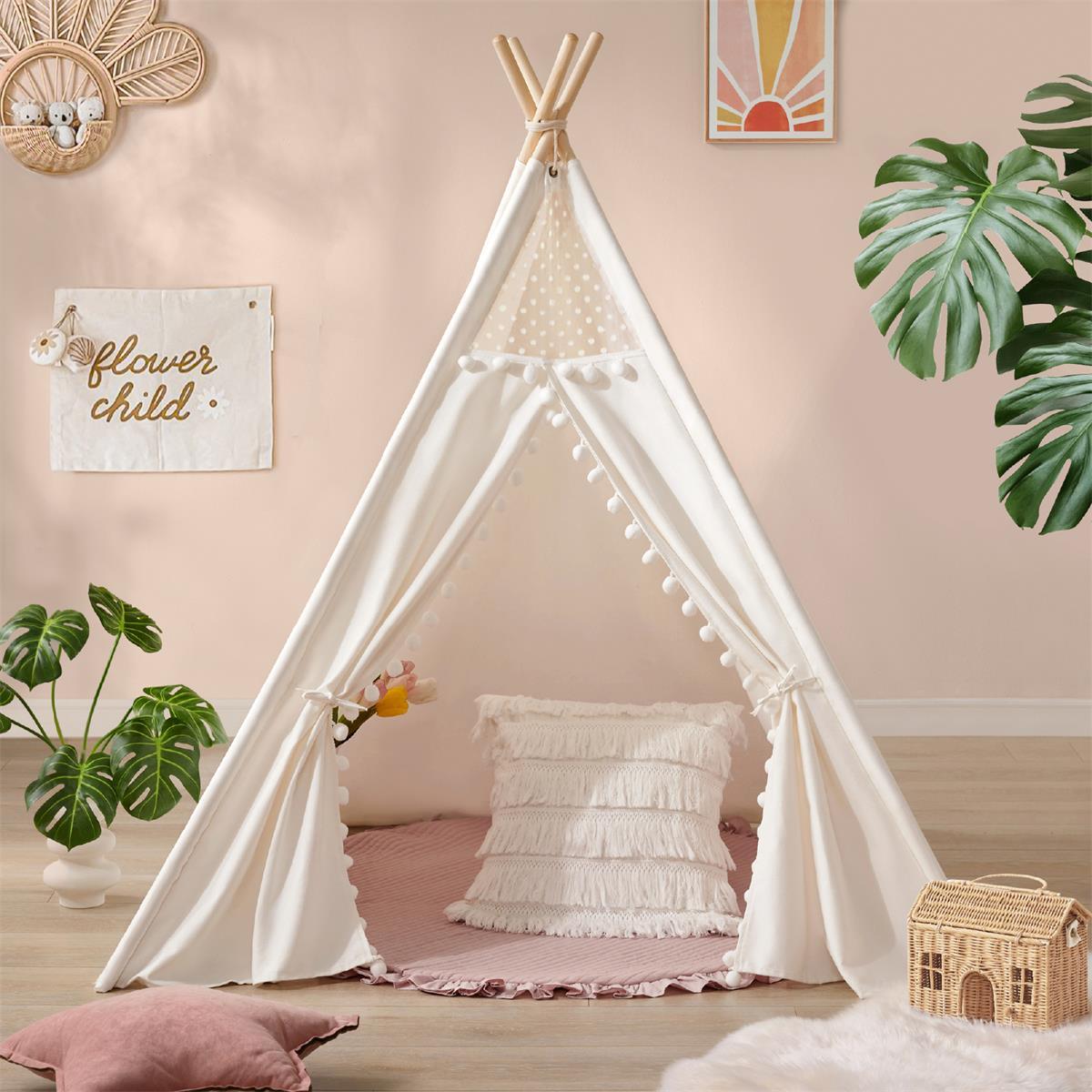 Tiny Land Tiny Land® Teepee Tent for Kids With Pompom Ball - lily & onyx