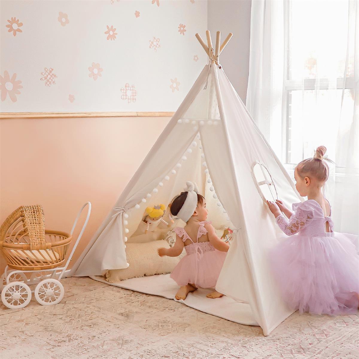 Tiny Land Tiny Land® Teepee Tent for Kids With Pompom Ball - lily & onyx