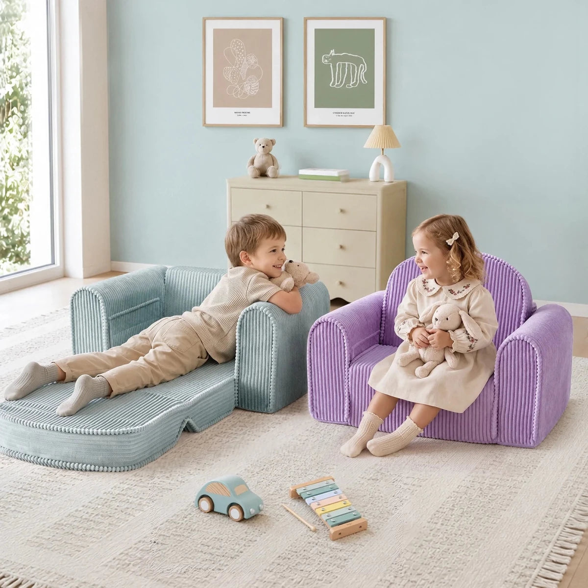 Tiny Land Tiny Land® GentleSnug 2-in-1 Corduroy Kids Sofa Chair