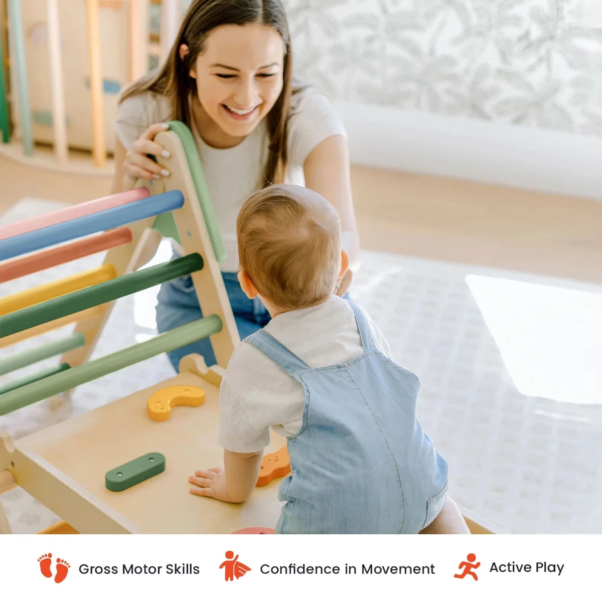 Tiny Land Tiny Land® Morandi Pikler Triangle 7-in-1 Montessori Climbing Set (No Play Pad)