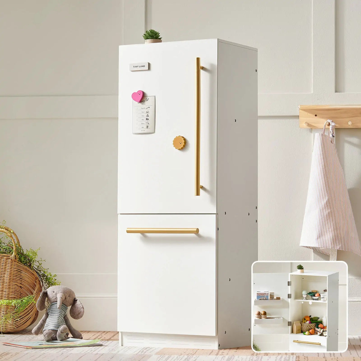 Tiny Land Tiny Land® Play Kitchen Fridge: Wooden Cabinet Refrigerator for Kids
