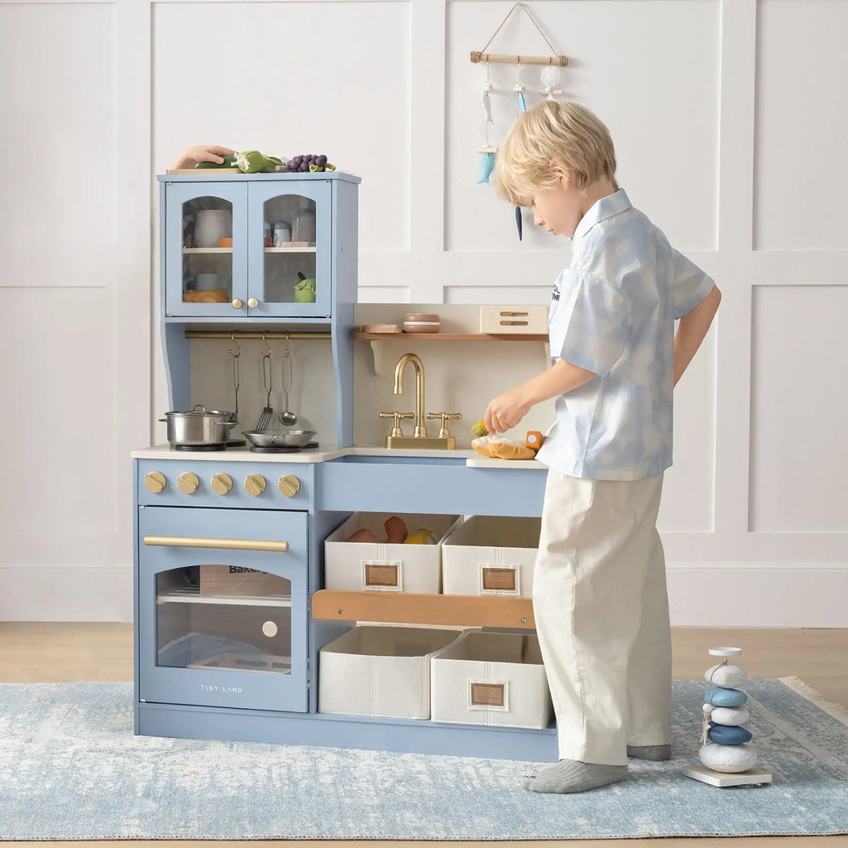 Tiny Land Tiny Land® Pretend Play Kitchen for Kids - Serenity Wooden Kitchen – Blue
