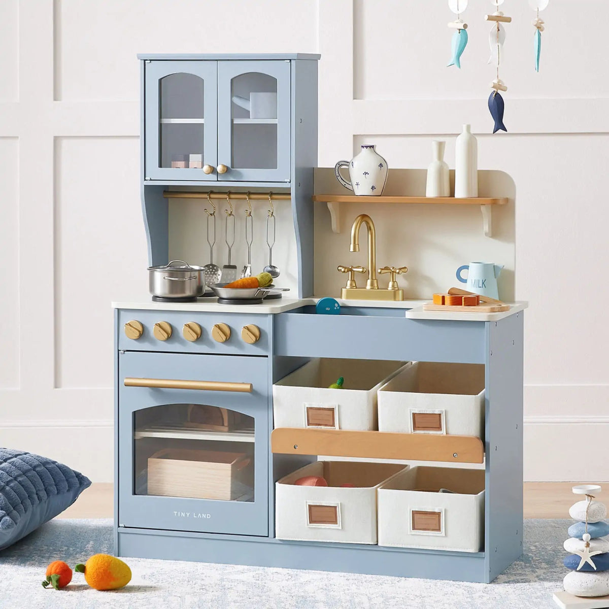 Tiny Land Tiny Land® Pretend Play Kitchen for Kids - Serenity Wooden Kitchen – Blue