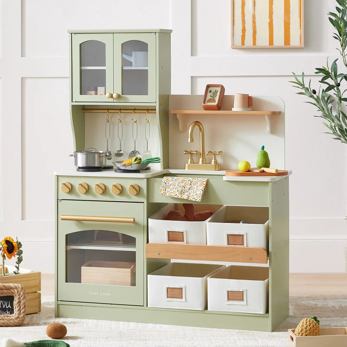 Tiny Land Tiny Land® Pretend Play Kitchen for Serenity Toddlers - Wooden Kitchen – Green