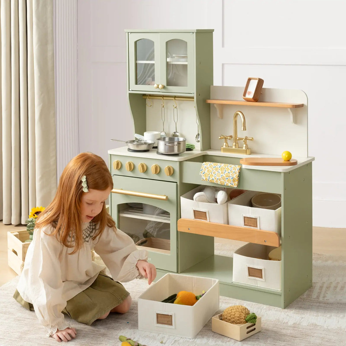Tiny Land Tiny Land® Pretend Play Kitchen for Serenity Toddlers - Wooden Kitchen – Green