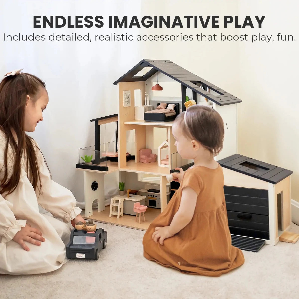 Tiny Land Tiny Land® Sweetwood Edge Black Wooden Dollhouse & Garage Set