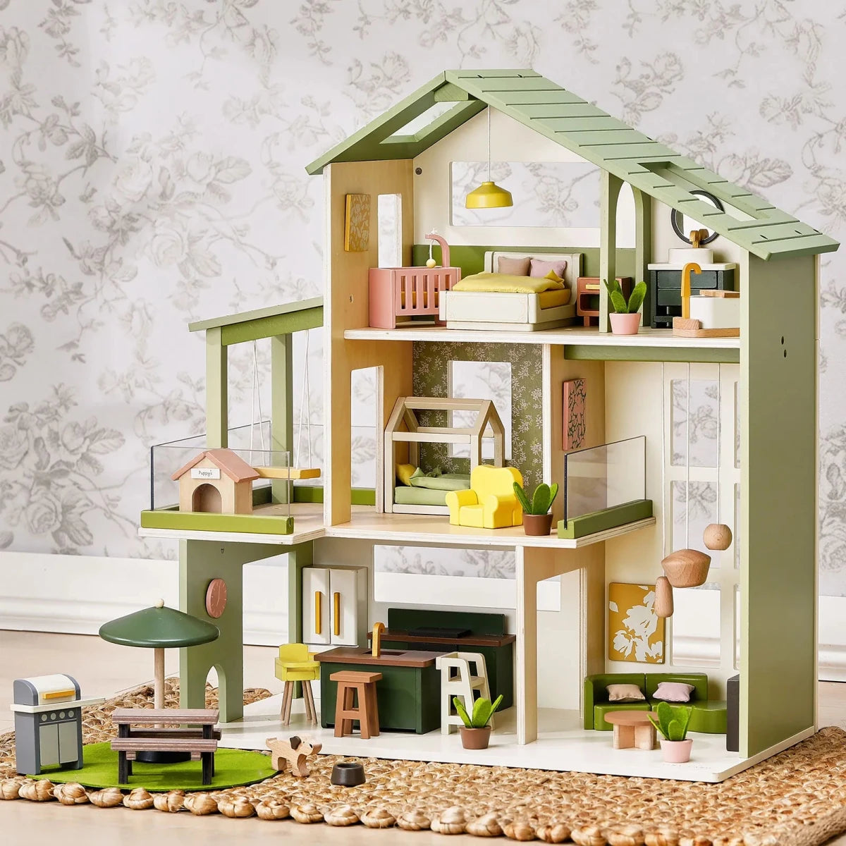 Tiny Land Tiny Land® Sweetwood Edge Wooden Dollhouse with 48 Accessories