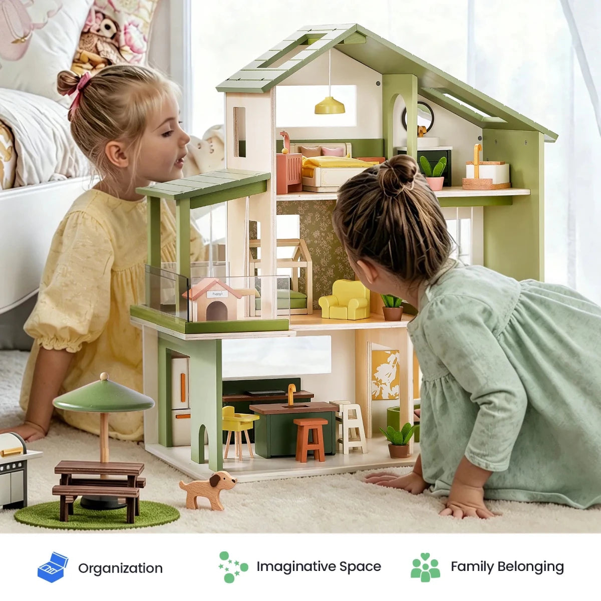 Tiny Land Tiny Land® Sweetwood Edge Wooden Dollhouse with 48 Accessories