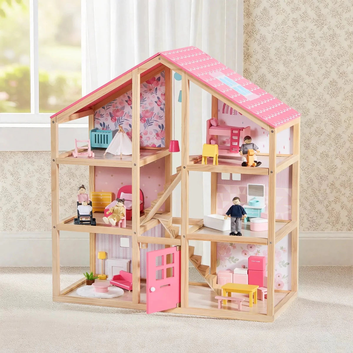 Tiny Land Tiny Land® Sweetwood Love Wooden Dollhouse with Family Dolls