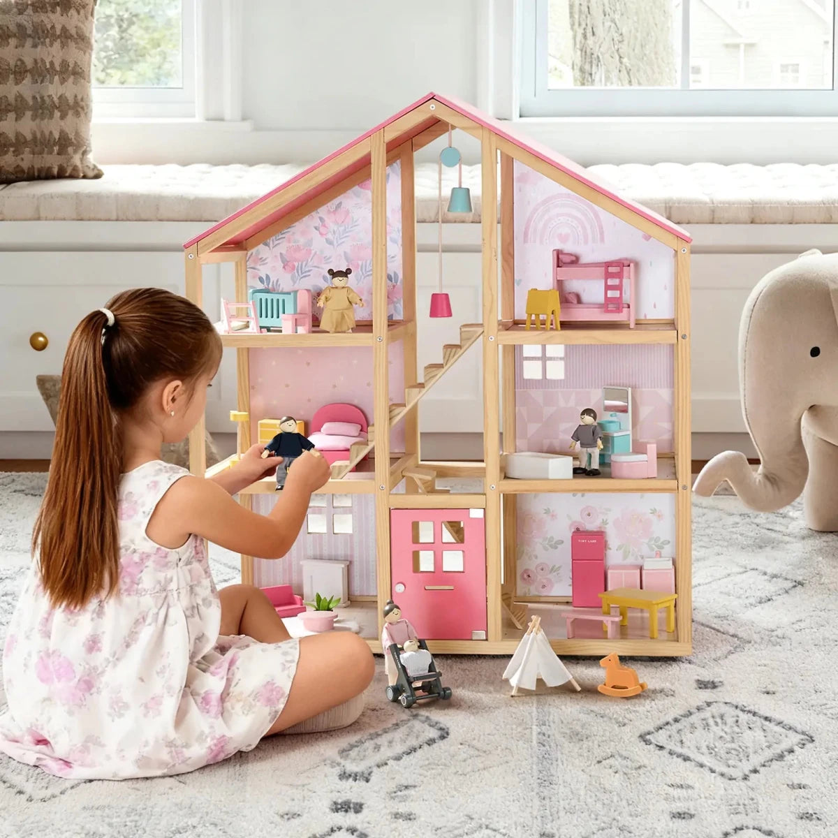Tiny Land Tiny Land® Sweetwood Love Wooden Dollhouse with Family Dolls