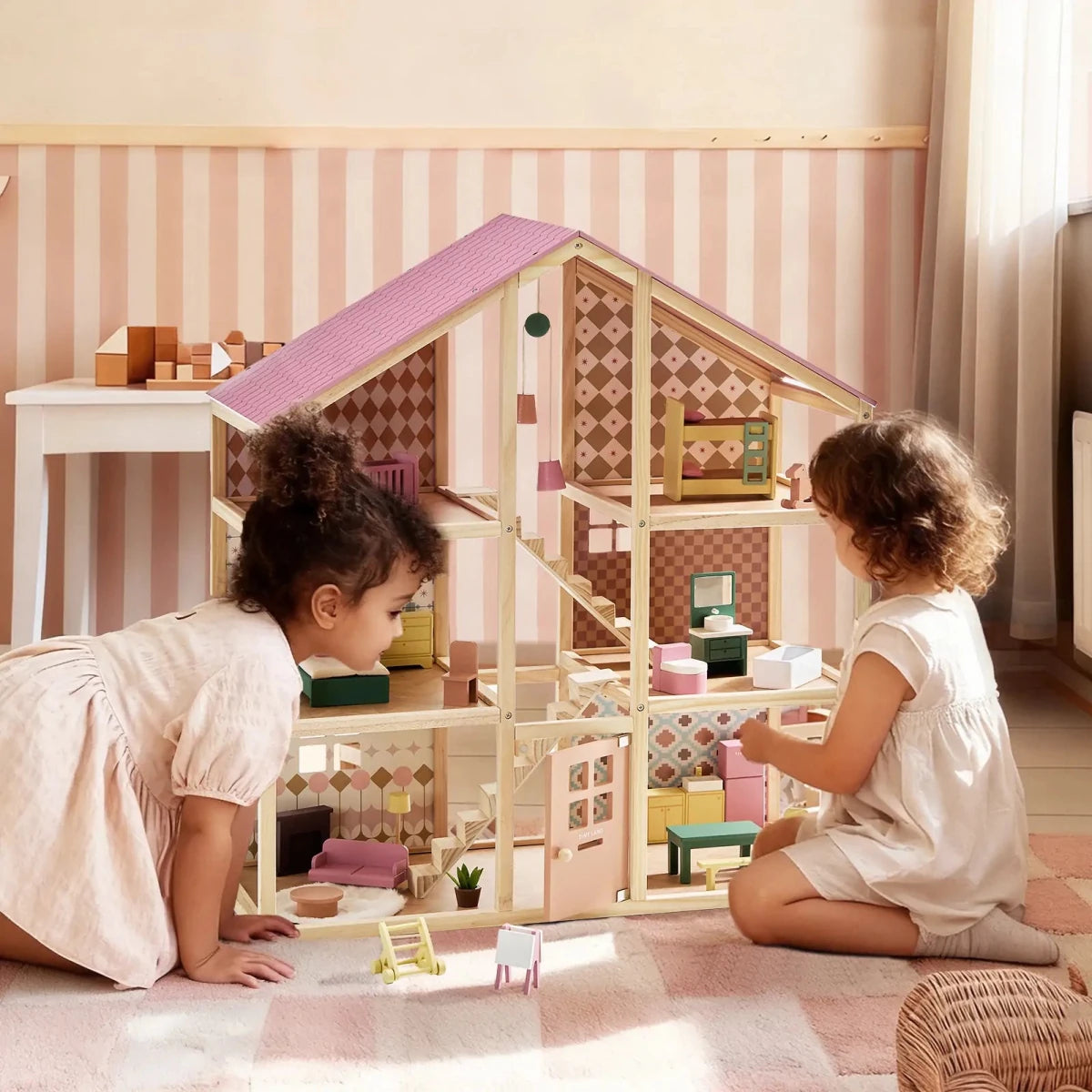 Tiny Land Tiny Land® Sweetwood Pegasus Wooden Dollhouse with Dolls