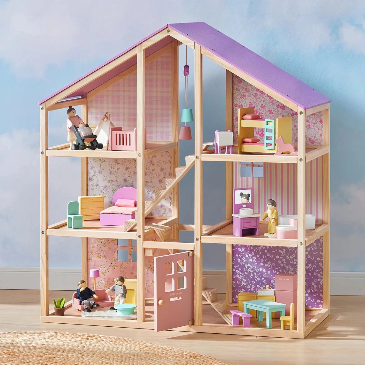 Tiny Land Tiny Land® Sweetwood Unicorn Wooden Dollhouse with Family Dolls
