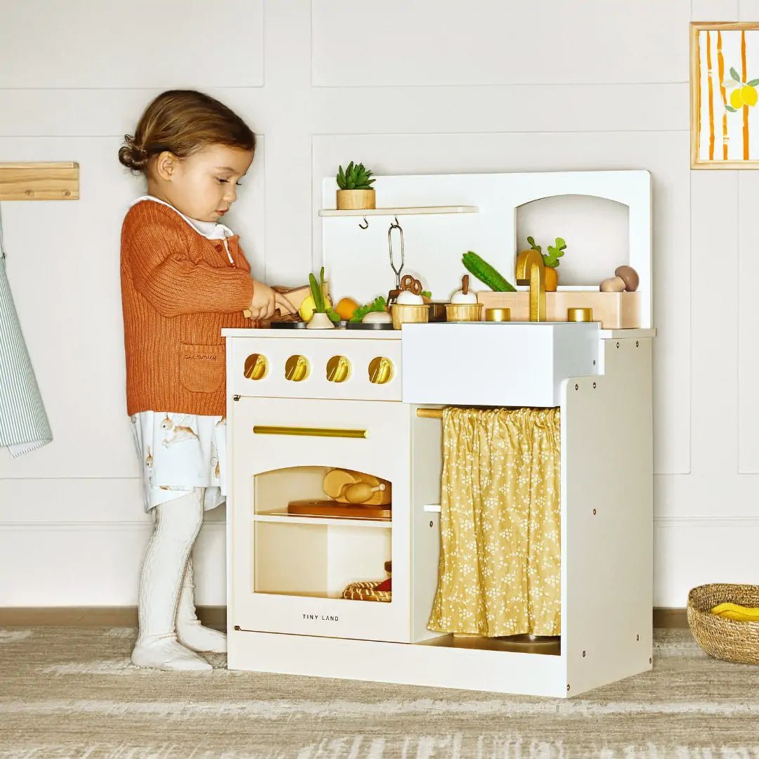 Tiny Land Tiny Land® Wooden Play Kitchen for Toddlers - Honey Kitchenette Pretend Cooking Set