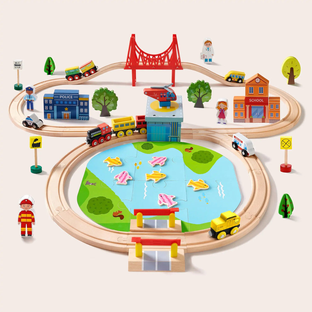 Tiny Land Tiny Land® Wooden Train Set, 110 Pcs - lily & onyx