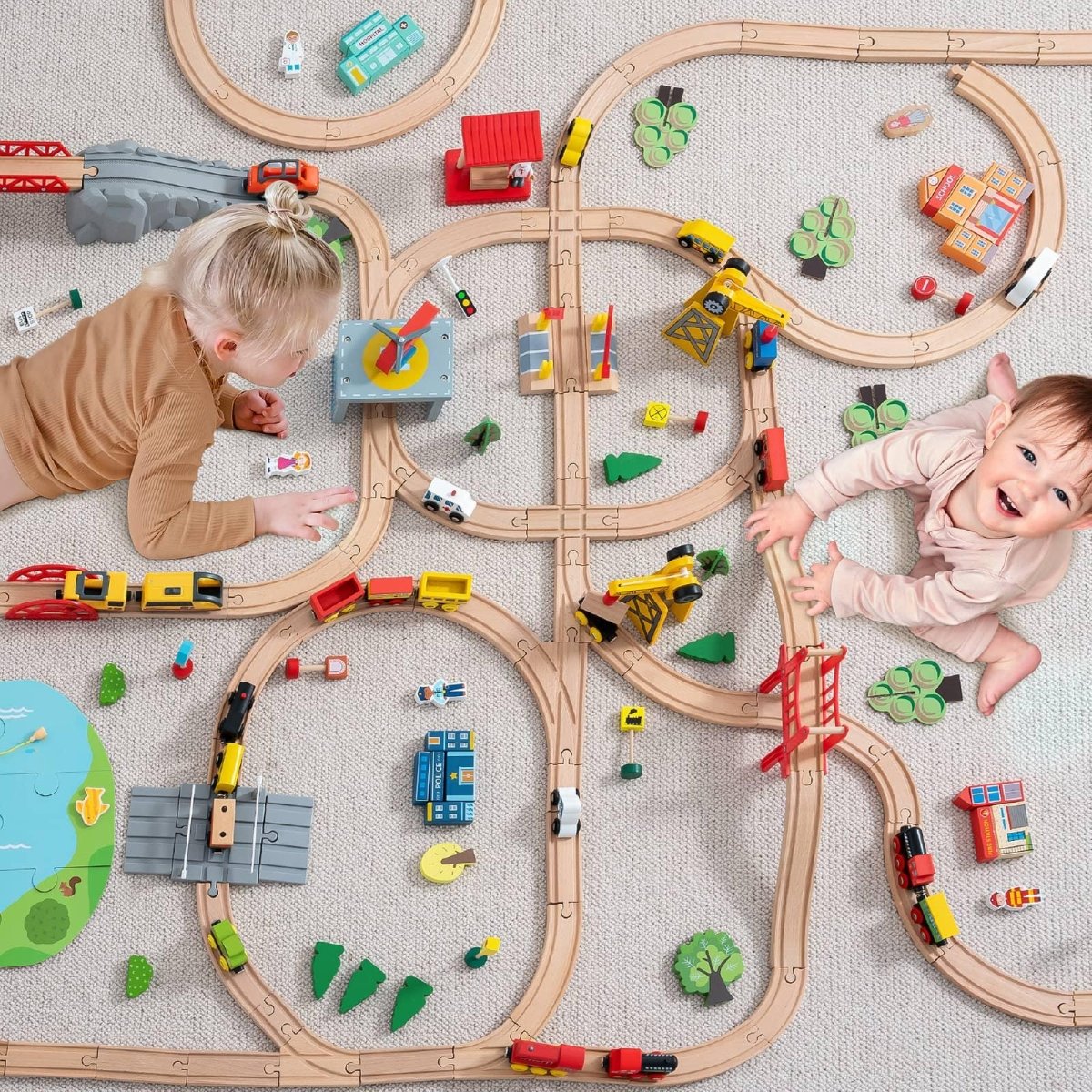 Tiny Land Tiny Land® Wooden Train Tracks Set, 52 Pcs - lily & onyx