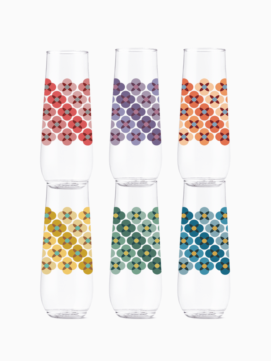 TOSSWARE 70s Flower Flute Cup - 9oz Recyclable Shatterproof Plastic Champagne