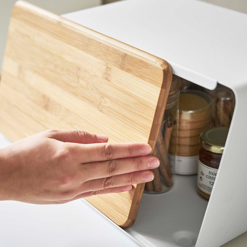 
                      
                        Steel Bread Box with Wood Cutting Board Lid
                      
                    