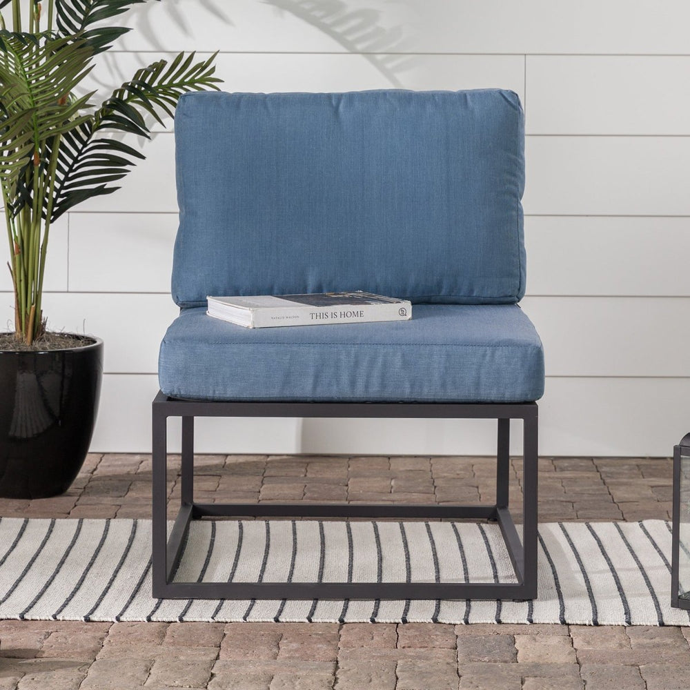 Walker Edison Trinidad Outdoor Modern Modular Patio Side Chair, Blue - lily & onyx