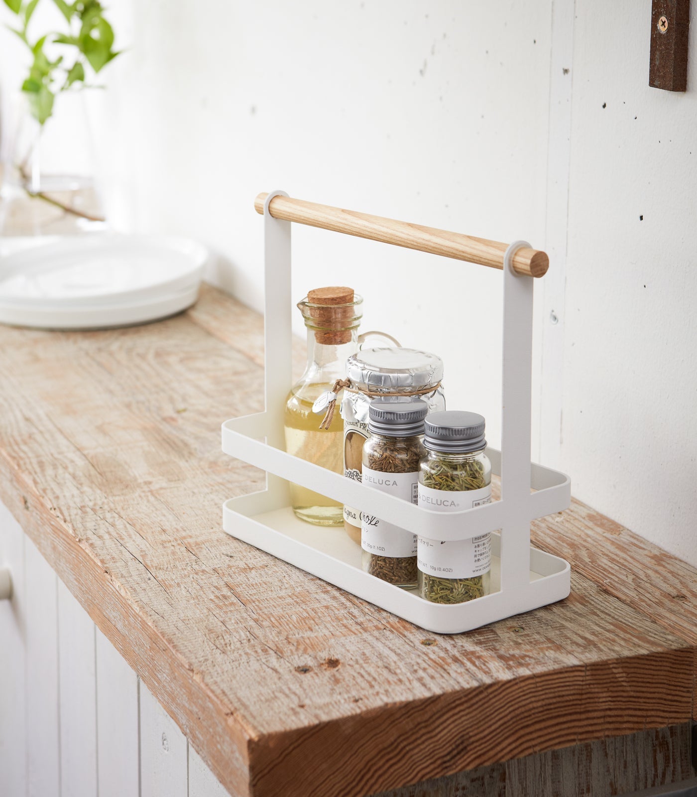 Tabletop Storage Caddy with Wood Handle