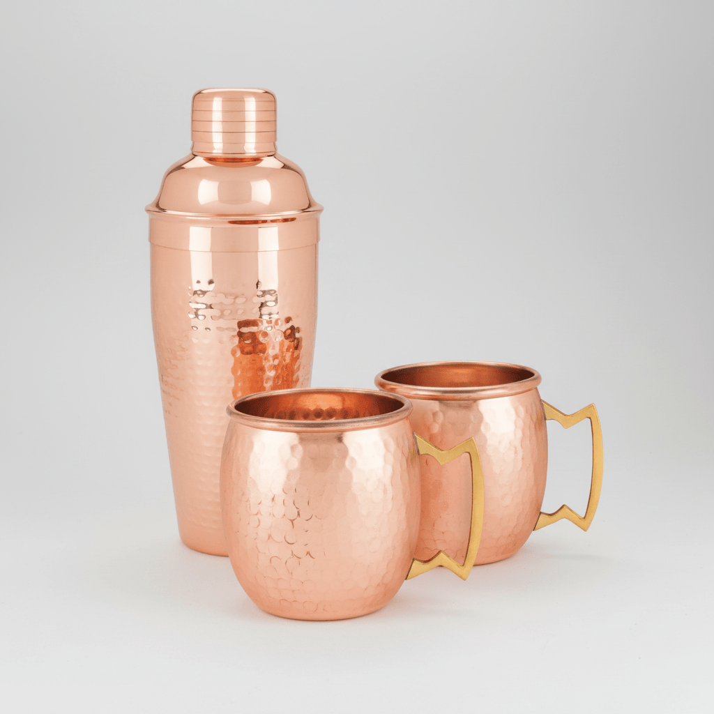 Twine Living 3 - Piece Hammered Copper Bar Set | Shaker & Moscow Mule Mugs