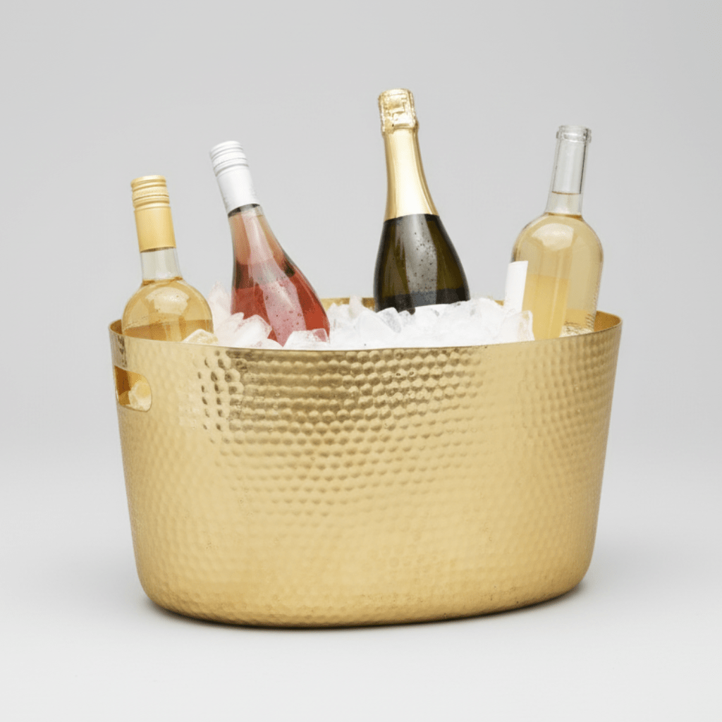 Twine Living Hammered Gold Metal Beverage Tub & Ice Bucket, 4 Gallon