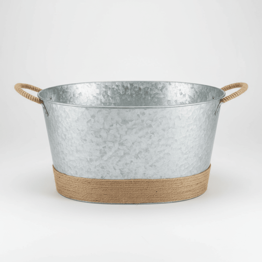 Twine Living Jute Rope-Wrapped Galvanized Metal Beverage Tub, 4.5 Gallon