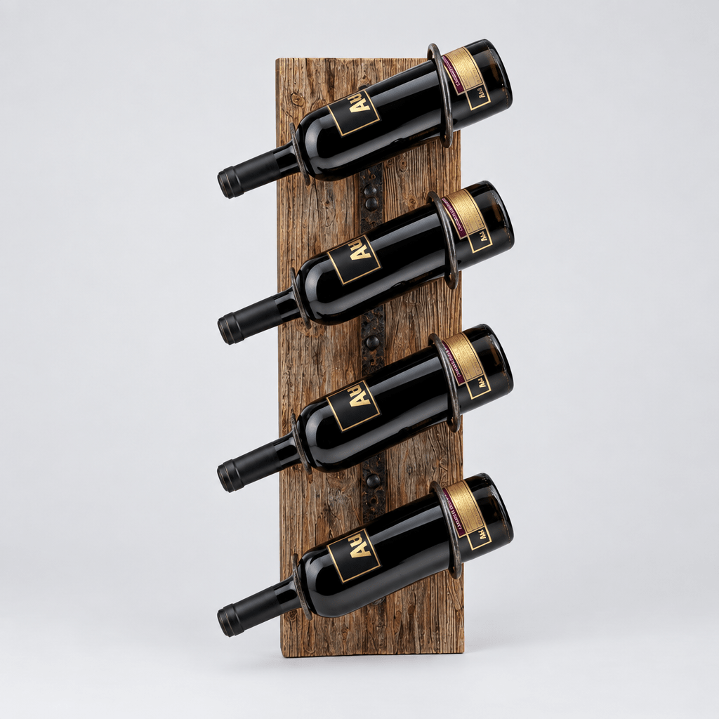 Twine Living Wall-Mounted Wood & Metal 4-Bottle Wine Rack