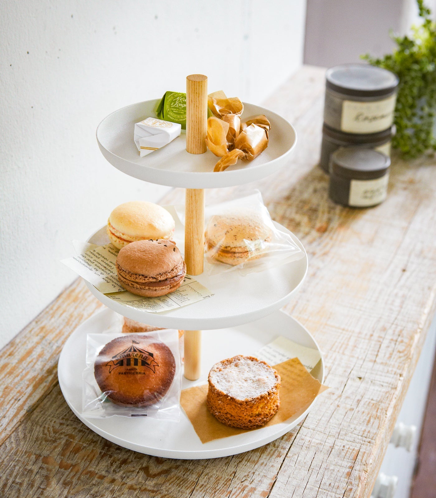 3-Tier Steel & Wood Serving Stand