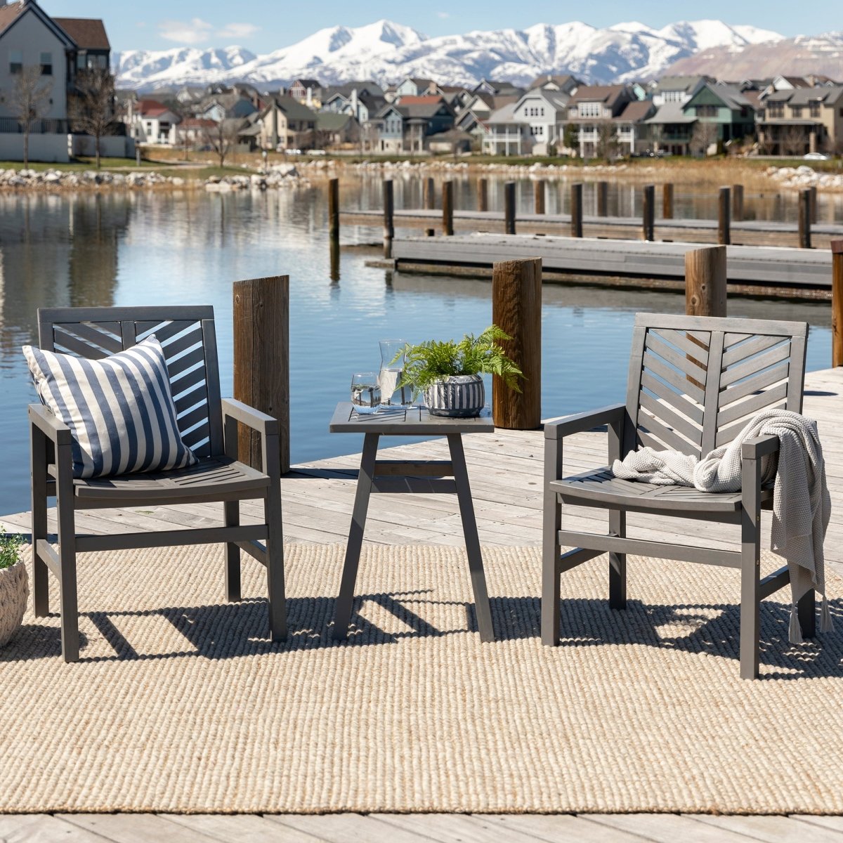 Walker Edison Vincent 3-Piece Chevron Outdoor Patio Chat Set - lily & onyx