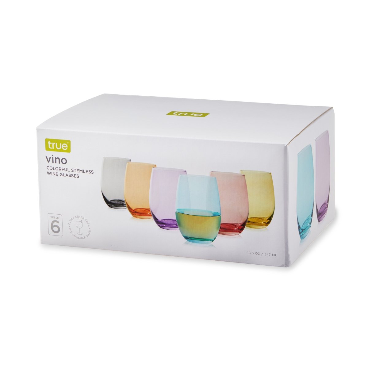 True Vino Stemless Wine Glasses in Assorted Colors, Set of 6