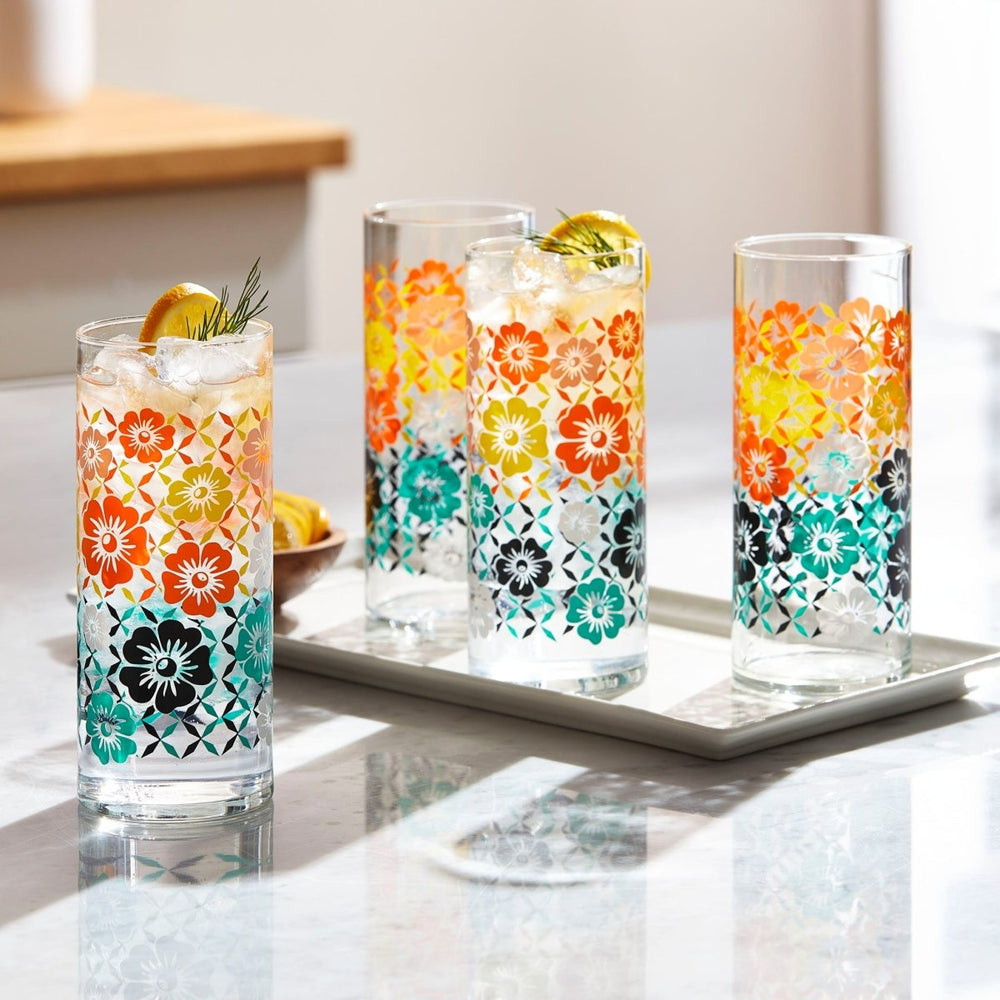 Libbey Vintage Flower Power Cooler Glasses, 16 oz - Set of 4 - lily & onyx