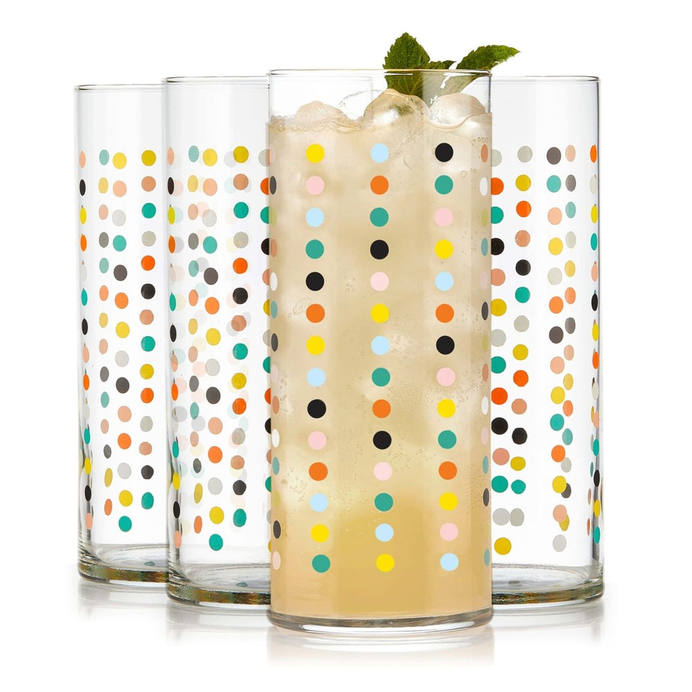 Libbey Vintage Flower Power Party Dots Cooler Glasses, 16 oz - Set of 4 - lily & onyx