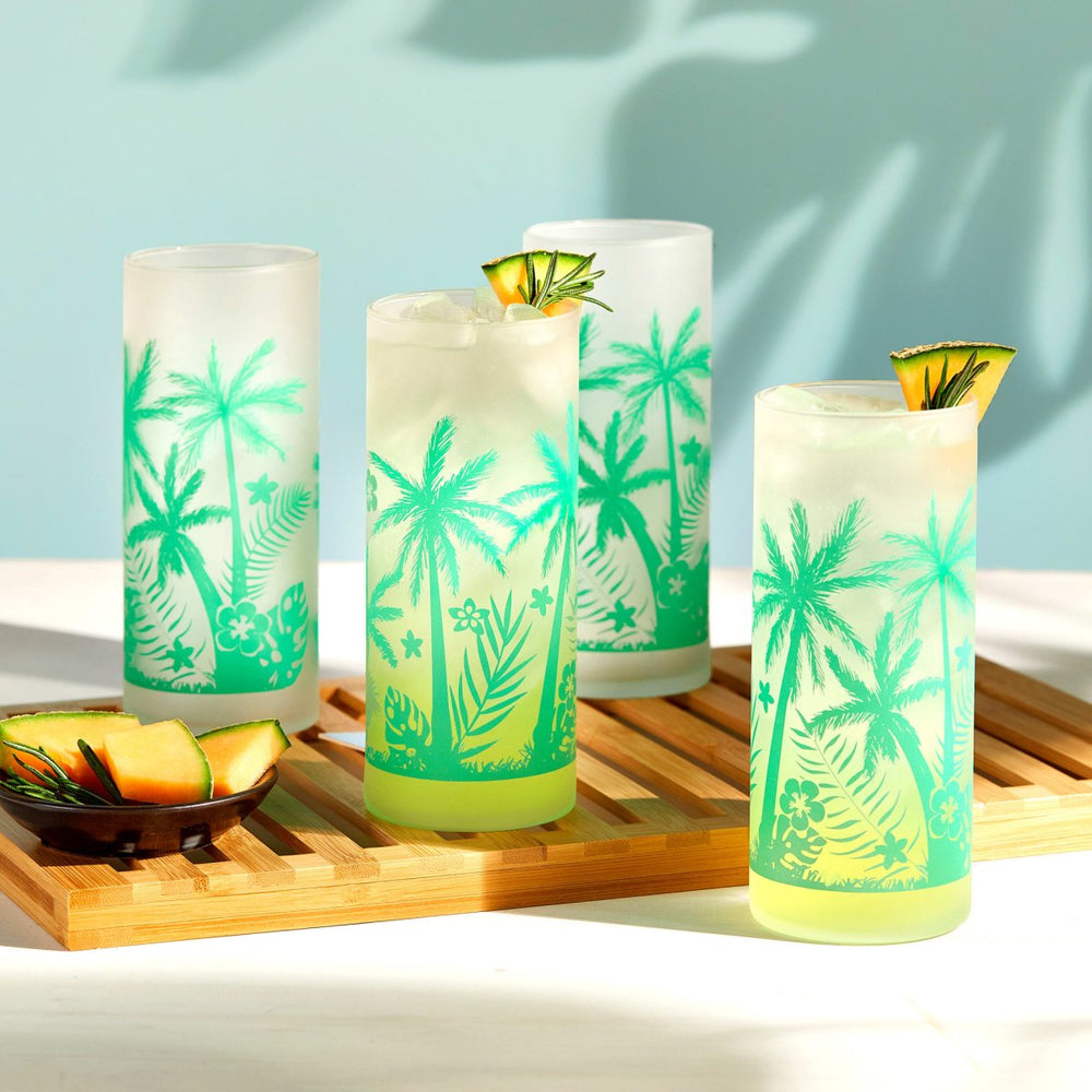 Libbey Vintage Palm Trees Cooler Glasses, 16 oz - Set of 4 - lily & onyx
