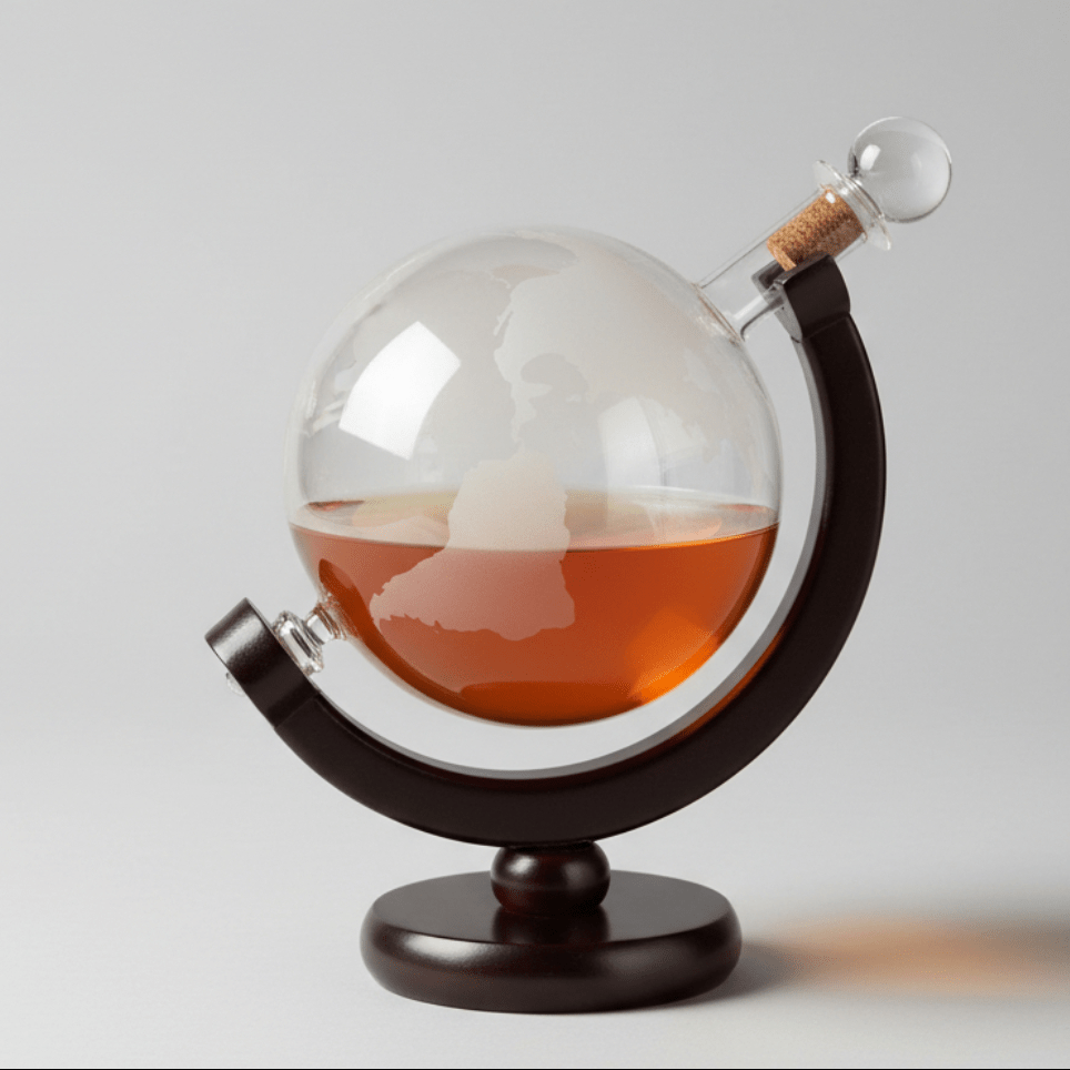 Viski Globe Liquor Decanter with Wood Stand, 32 oz